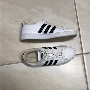 adidas White Low-Top Sneakers with Black Three Stripes